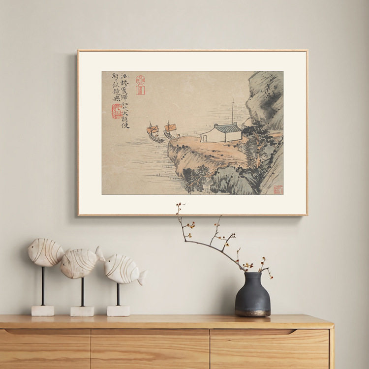 石涛国画现代中式客厅背景墙装饰画书房茶楼古风禅意水墨山水挂画