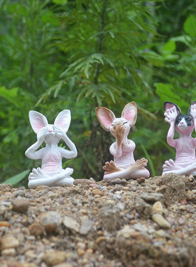 跨境创意潮流树脂工艺品不看不听不说打坐小猫创意家居装饰小摆件