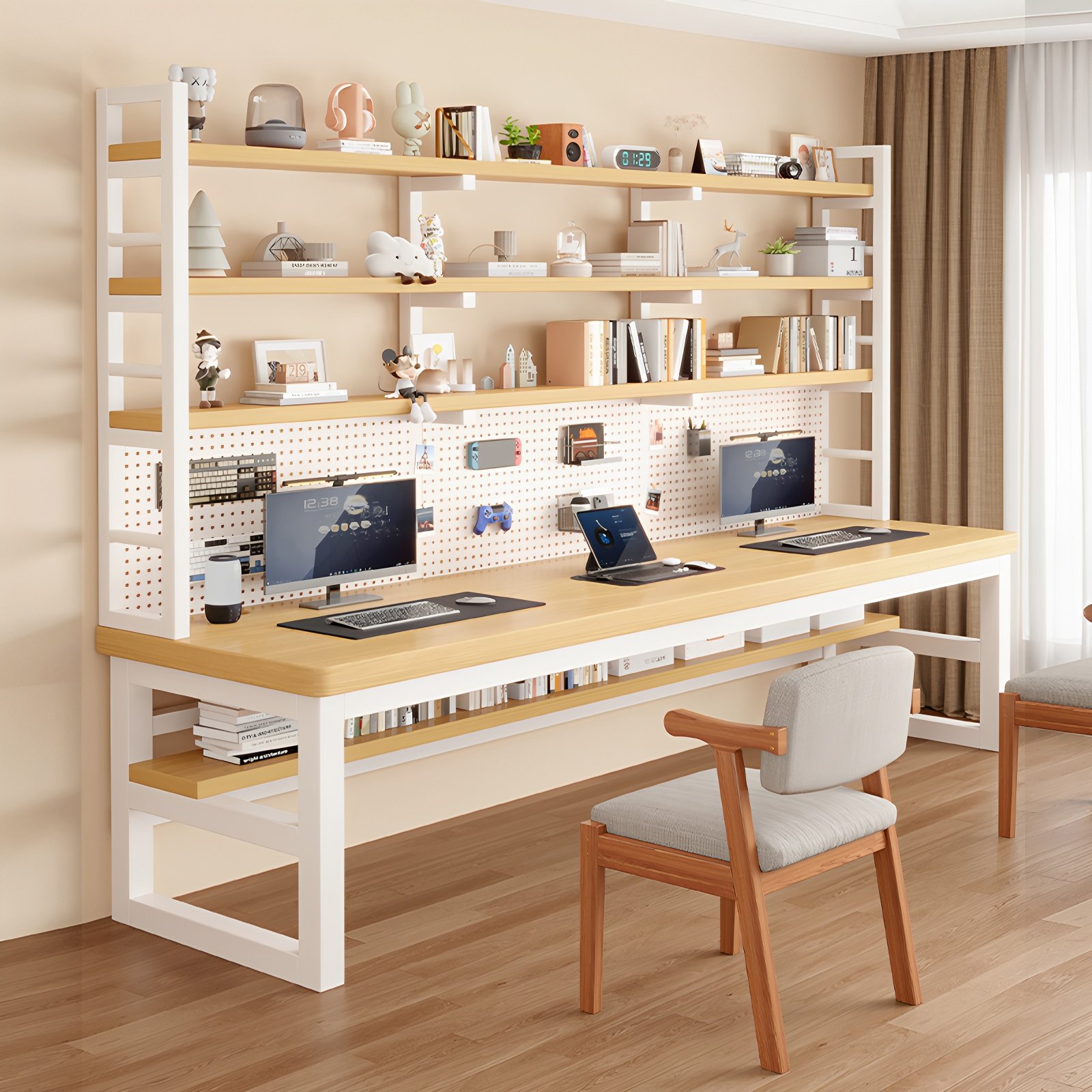 台式家用实木电脑桌书桌书架一体桌工作台洞洞板写字桌双人学习桌,住宅家具,电脑桌,淘宝优惠券,粉丝福利购,淘宝优惠卷