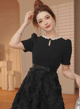 65607 高端精致黑色连衣裙女新款夏季特别漂亮party礼服裙子