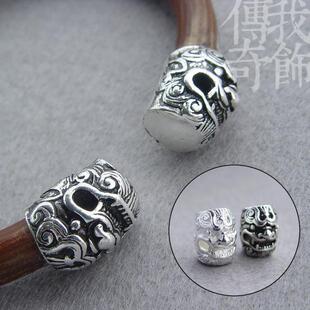 貔貅招财吉祥藏银套头金刚藤大孔径男款复古藏银鸡血藤手镯子配件