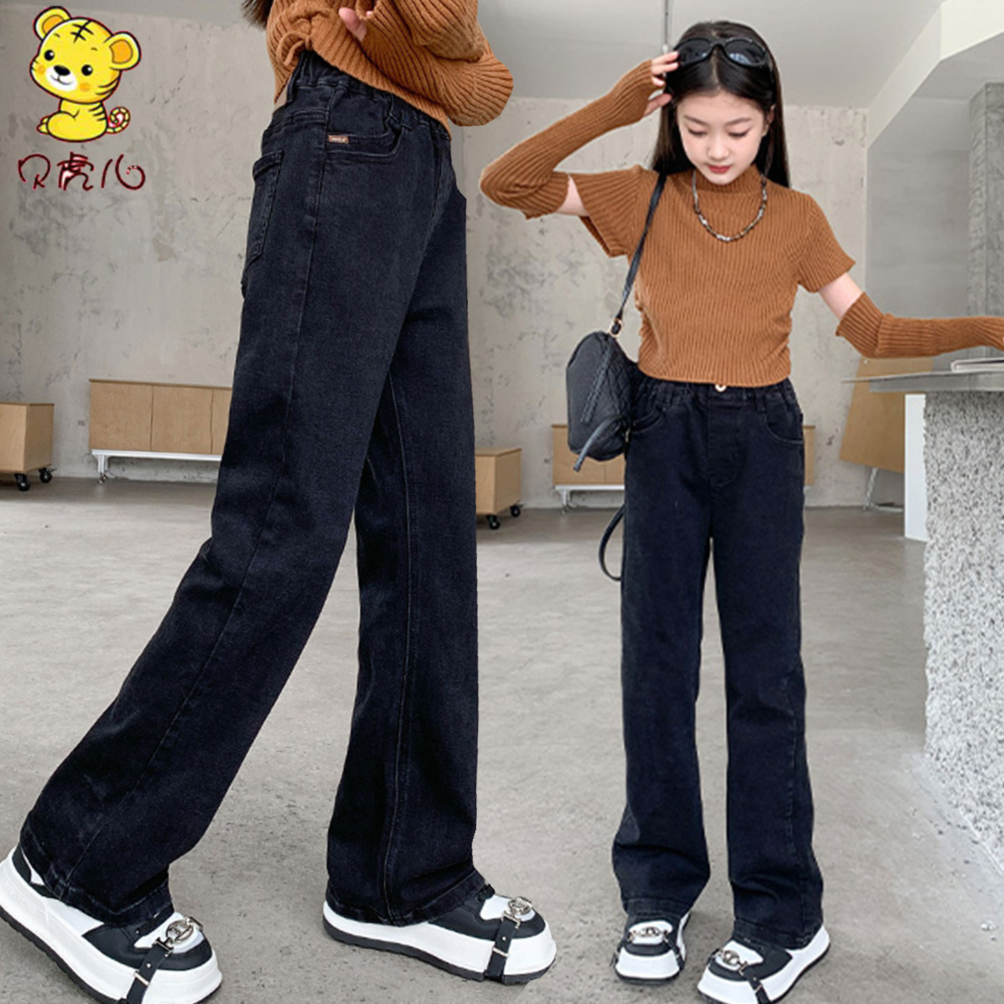 女童春秋裤子外穿2026新款秋冬加绒中大童直筒冬季儿童烟管牛仔裤