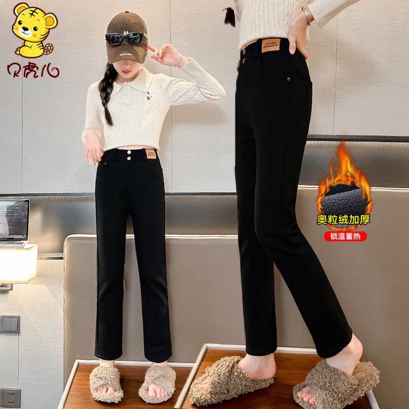 女童加绒裤子秋冬中大童铅笔裤