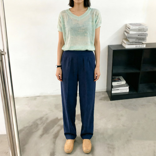 欧美高腰锥形双层桑蚕丝真丝做旧复古休闲OL长裤 外贸原单女装夏