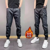 2025秋冬季 男土加绒加厚防风防水外卖骑行机车保暖小脚裤 新款 皮裤