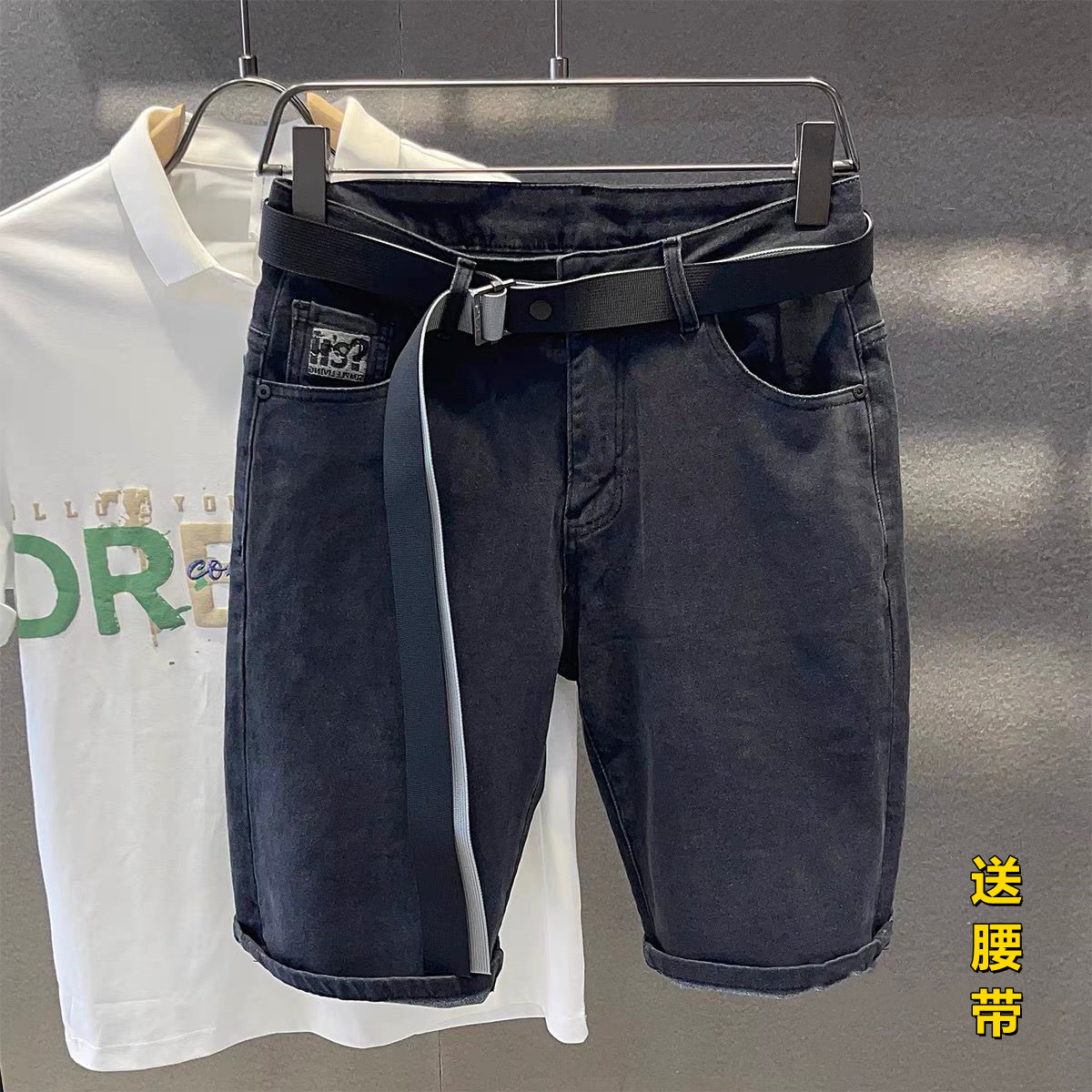高端弹力牛仔短裤男夏季薄款五分裤宽松男士中裤休闲直筒马裤子男