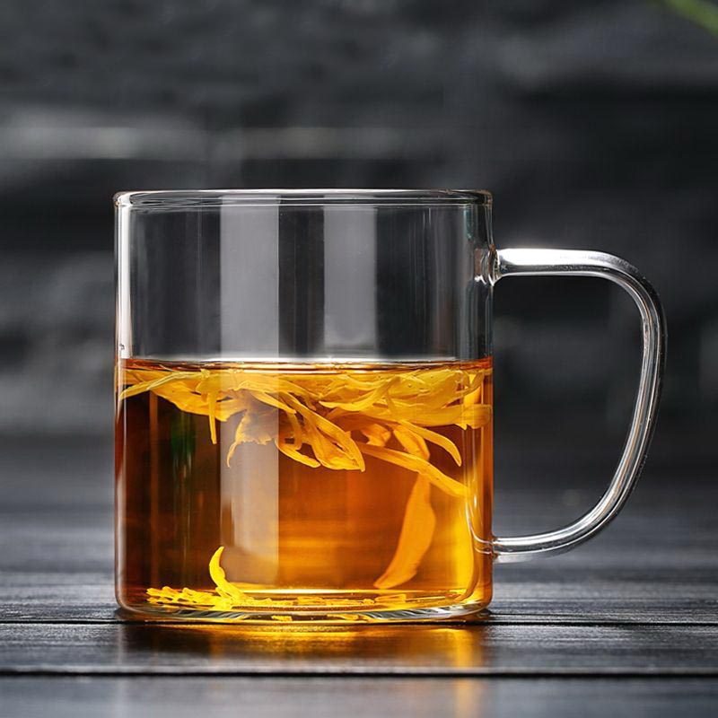 耐热玻璃水杯花茶杯可爱带盖带把手家用茶杯办公室过滤泡茶杯子