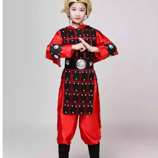 出租儿童古代将军岳飞盔甲演出服杨家将花木兰古装战袍士兵表演服