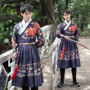 出租传统男明制汉服国风藏蓝飞鱼服霸气龙纹锦衣卫班级运动会租赁