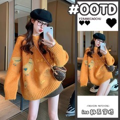 橘色软糯毛衣女新款冬季加厚复古减龄宽松慵懒高级感韩系针织衫
