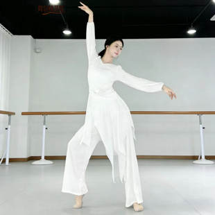 古典舞服套装长袖白色舞蹈上衣飘逸屁帘裙裤2026新款现代舞演出服