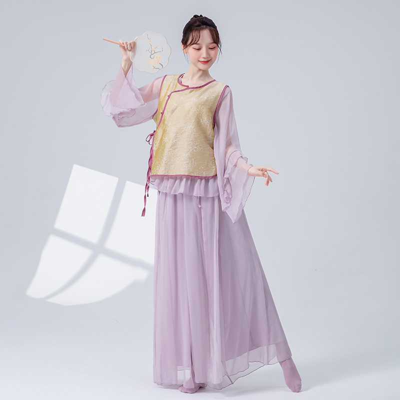 古典舞蹈服套装女新款飘逸古风双层阔腿裤演出练功服民族舞表演服