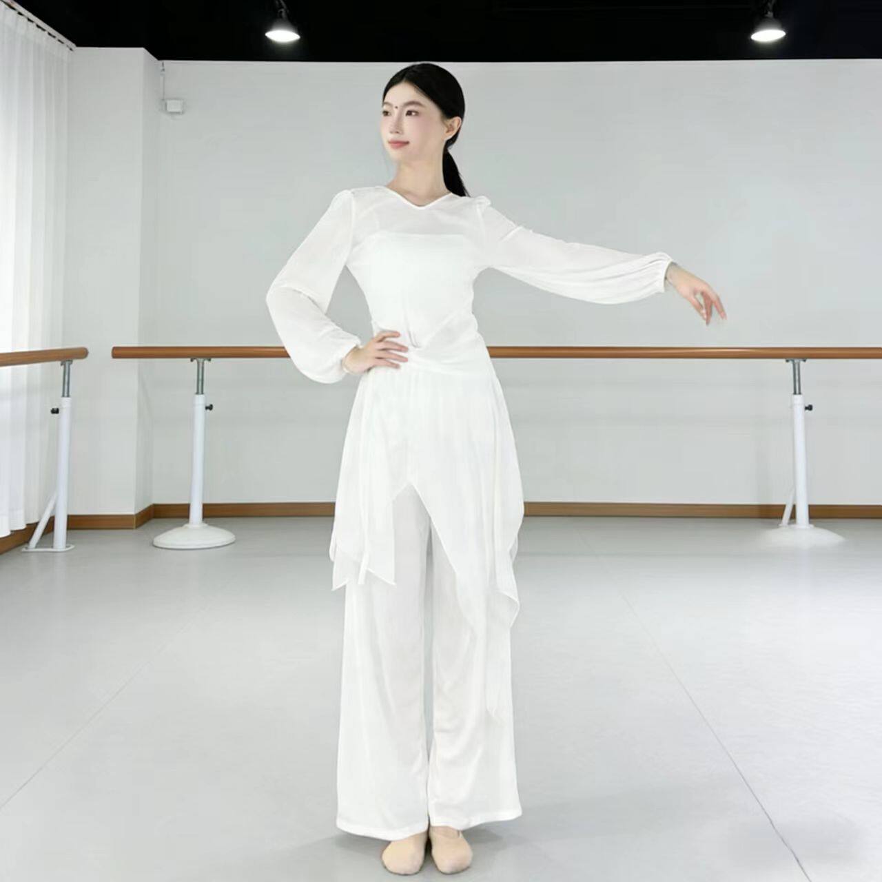古典舞服套装长袖白色舞蹈上衣飘逸屁帘裙裤2026新款现代舞演出服