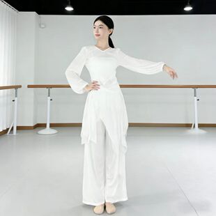 古典舞服套装长袖白色舞蹈上衣飘逸屁帘裙裤2026新款现代舞演出服