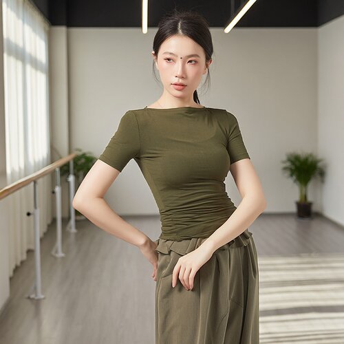 古典舞上衣女新款一字领长袖修身显瘦舞蹈练功服现代舞形体训练服