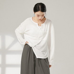 现代舞蹈服舒适宽松舞蹈生日常可穿长袖 白色艺考形体训练跳舞服装