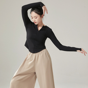 中国现代舞蹈服上衣女成人修身套指拉链长袖古典舞秋冬练功服套装