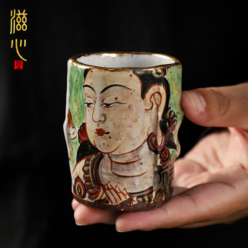 高端禾泥柴烧纯手工手绘主人杯