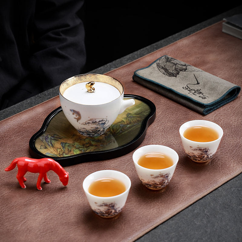 羊脂玉白瓷便携功夫茶具户外小套装茶盘家用陶瓷办公室会客送礼品