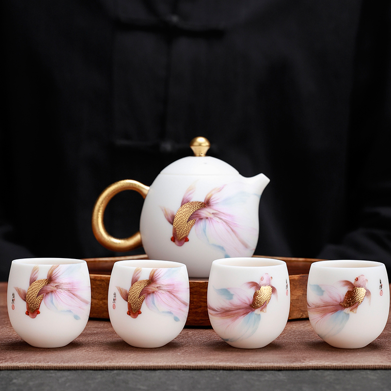 悠然自得羊脂玉功夫茶具套装