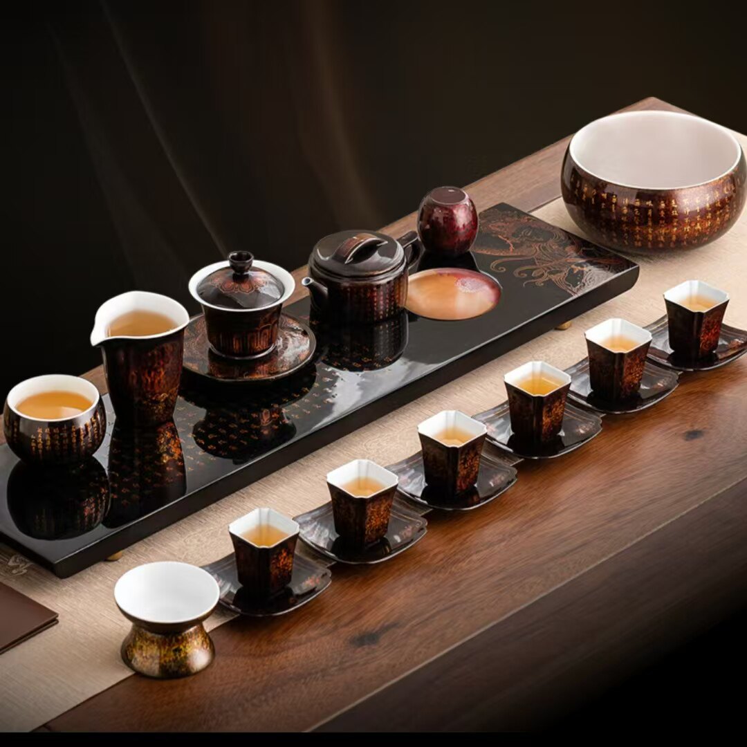 徐建勇大师级非遗大漆茶具套装功夫茶具盖碗茶杯茶壶送礼礼盒装
