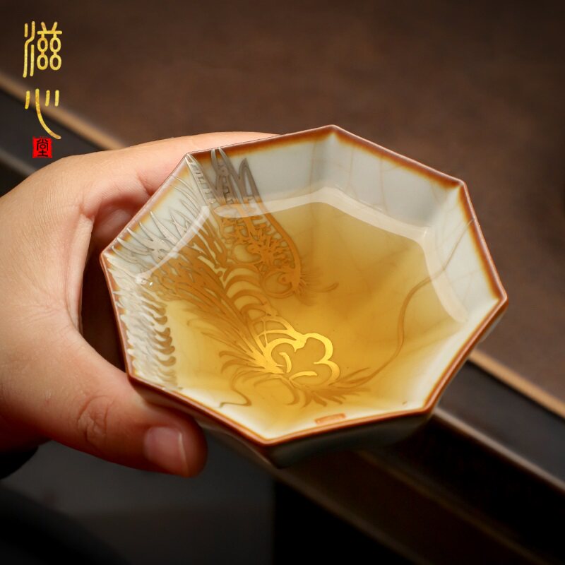 江祖清手绘描银龙凤主人杯高档汝窑茶杯个人喝茶专用品茗茶盏送礼