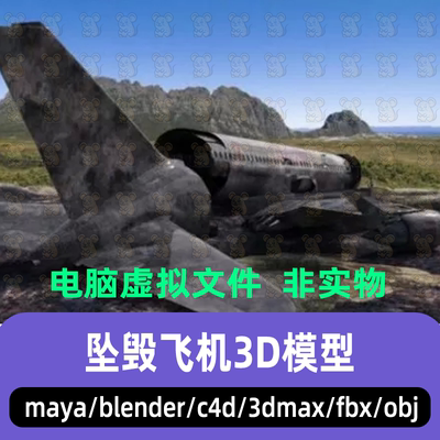 3dmax maya c4d blender影视级飞机坠落坠机残骸破损飞机3d模型