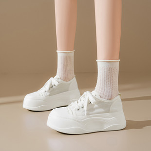 舒适厚底软底女士休闲鞋时尚个性透气网纱圆头轻便板鞋增高显瘦