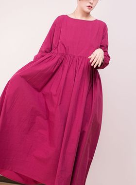 时光之颜  2025春夏原创文艺高密长绒棉大摆连衣裙 风带走的时间