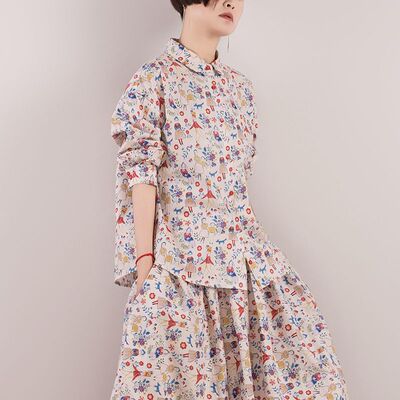 时光之棉进口纯棉印花宽松衬衫