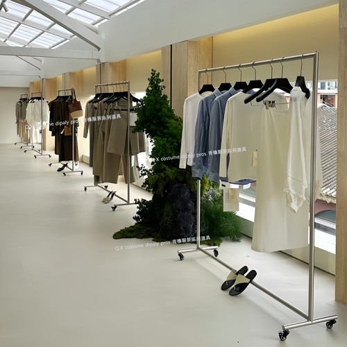 服装店不锈钢展示架可移动中岛陈列架男女装通用落地式带轮货架子