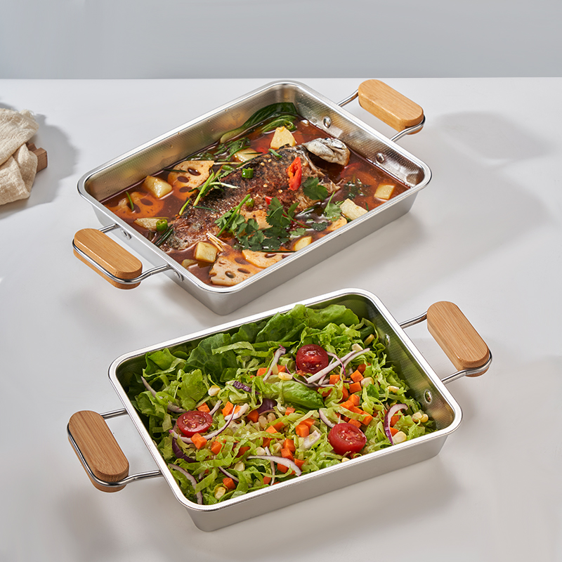 304钢长方形双耳盘大排档加厚盘