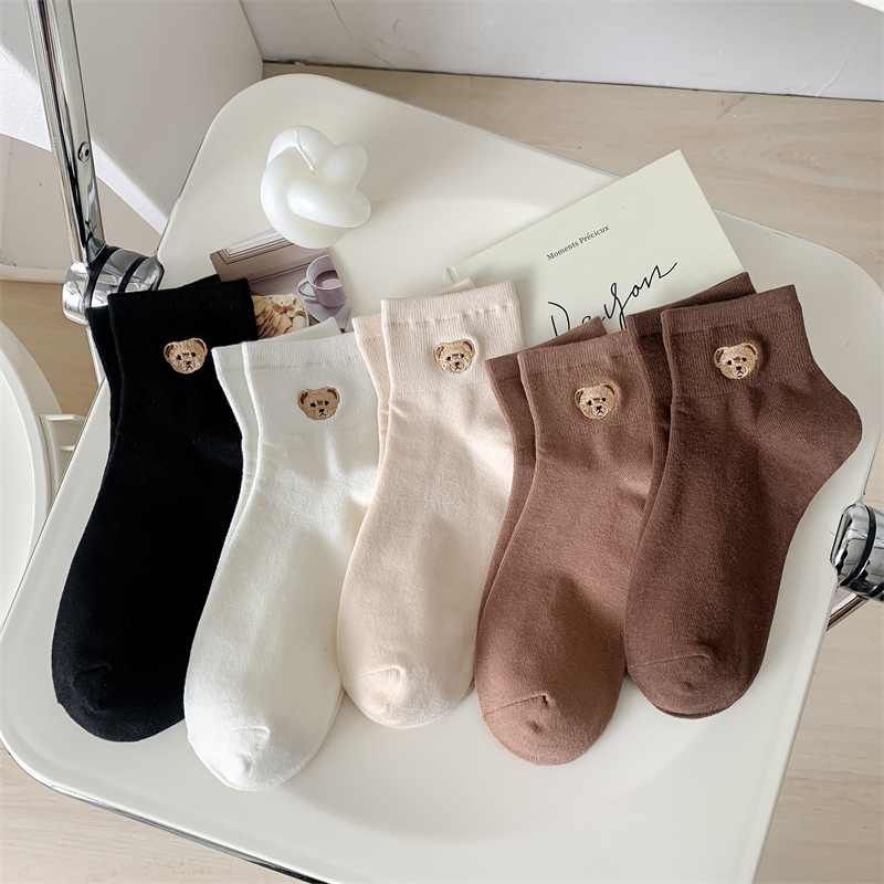 卡通可爱吸湿排汗春夏季女刺绣熊