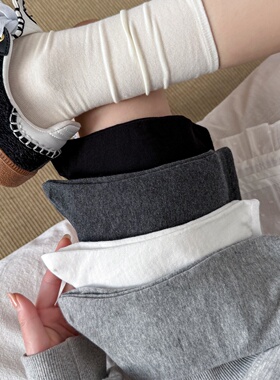 简约风纯色中筒袜女春季百搭堆堆袜无骨缝头灰色袜子