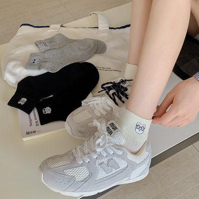 刺绣袜子女款休闲百搭袜口船袜