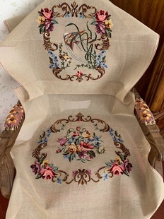 「蝴蝶&鱼」出口纯手工羊毛线绒绣绣片／半成品靠垫／挂画