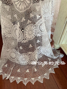 出口原单手钩圆帘纯棉线纯白色钩针圆桌布