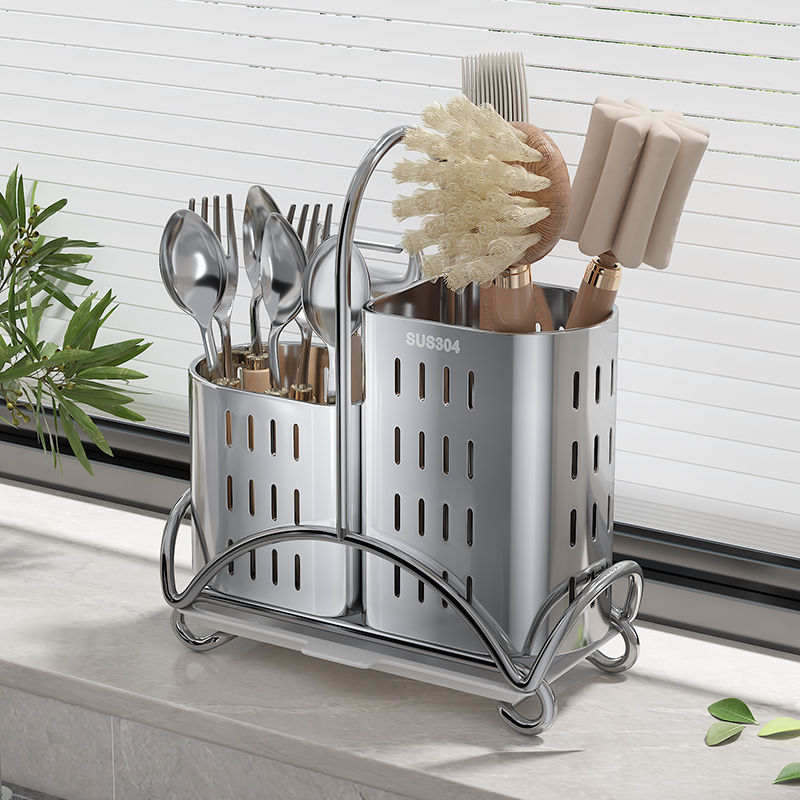筷子收纳盒304不锈钢快桶笼篓厨房家用高档新款放勺子餐具沥水架