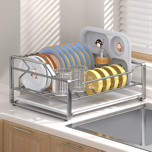 碗碟沥水架304不锈钢大容量收纳