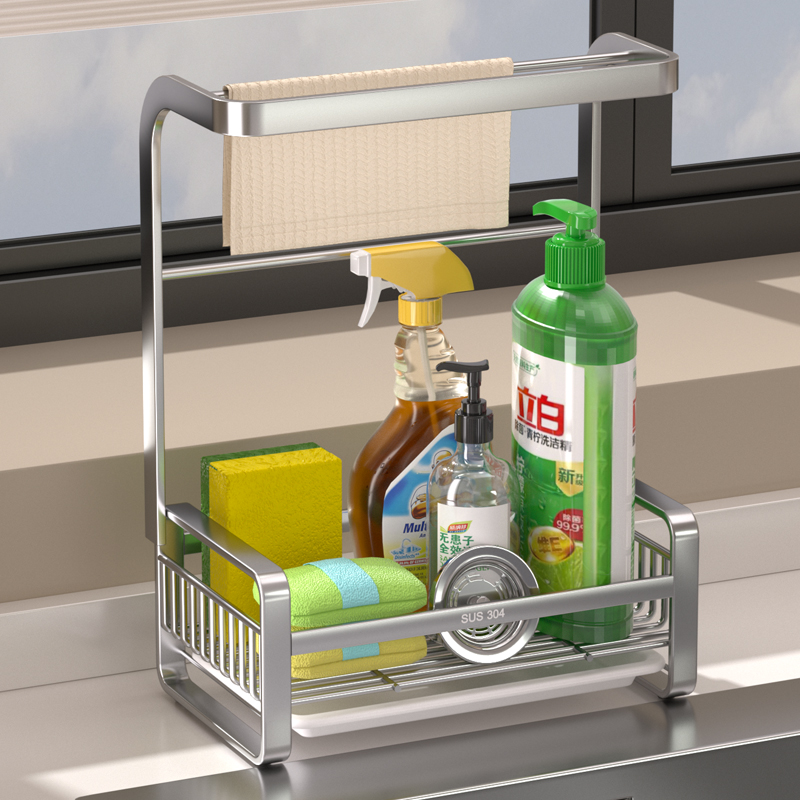 厨房沥水抹布架304不锈钢双杆