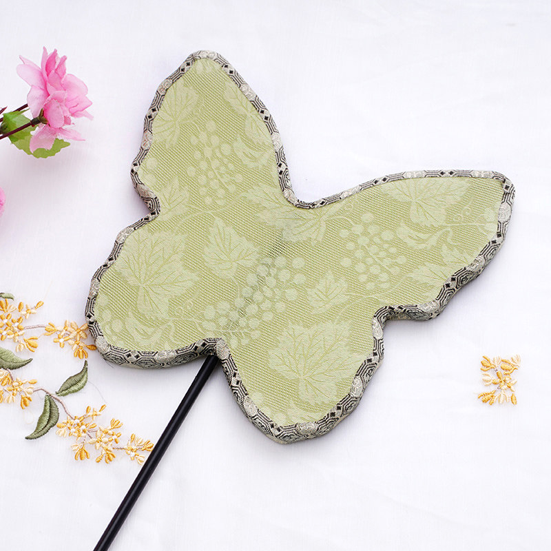 古风蝴蝶团扇仿花罗异形扇子长短柄扇汉服舞蹈复古拍摄道具圆扇