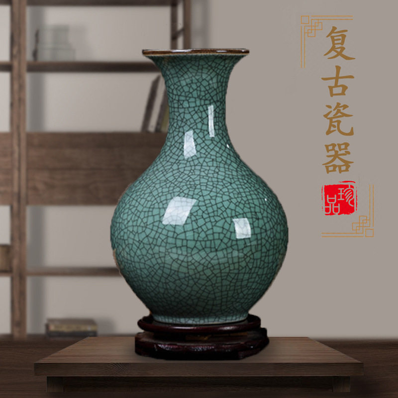 中式复古裂纹陶瓷花瓶办公摆件