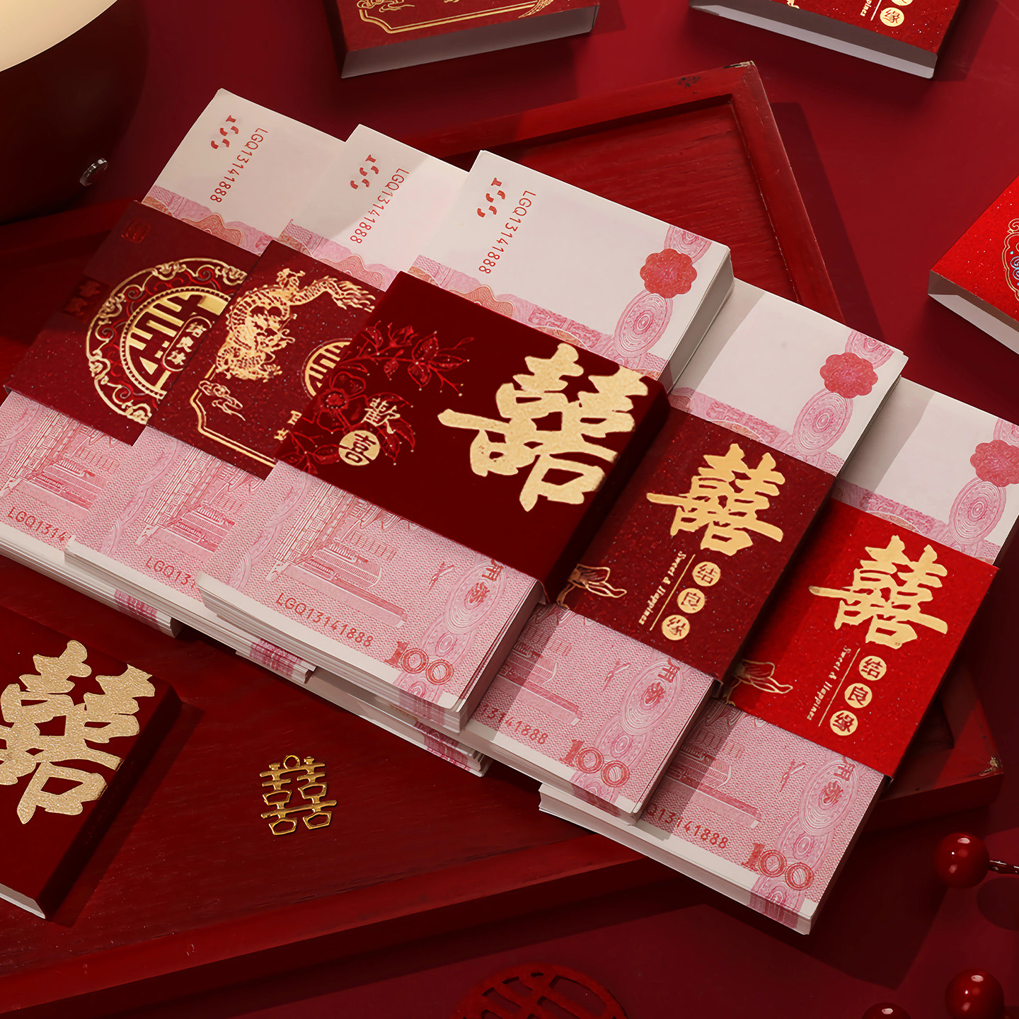 订婚礼彩礼钱现金封条万元捆钱套图片
