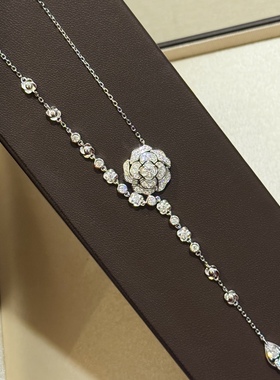 小香风山茶花水滴流苏项链通体925纯银闪钻长款链条时尚毛衣链