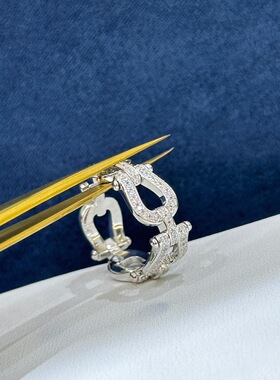 轻奢航海满钻马蹄扣戒指通体925纯银宽版指环女高级感新年礼物