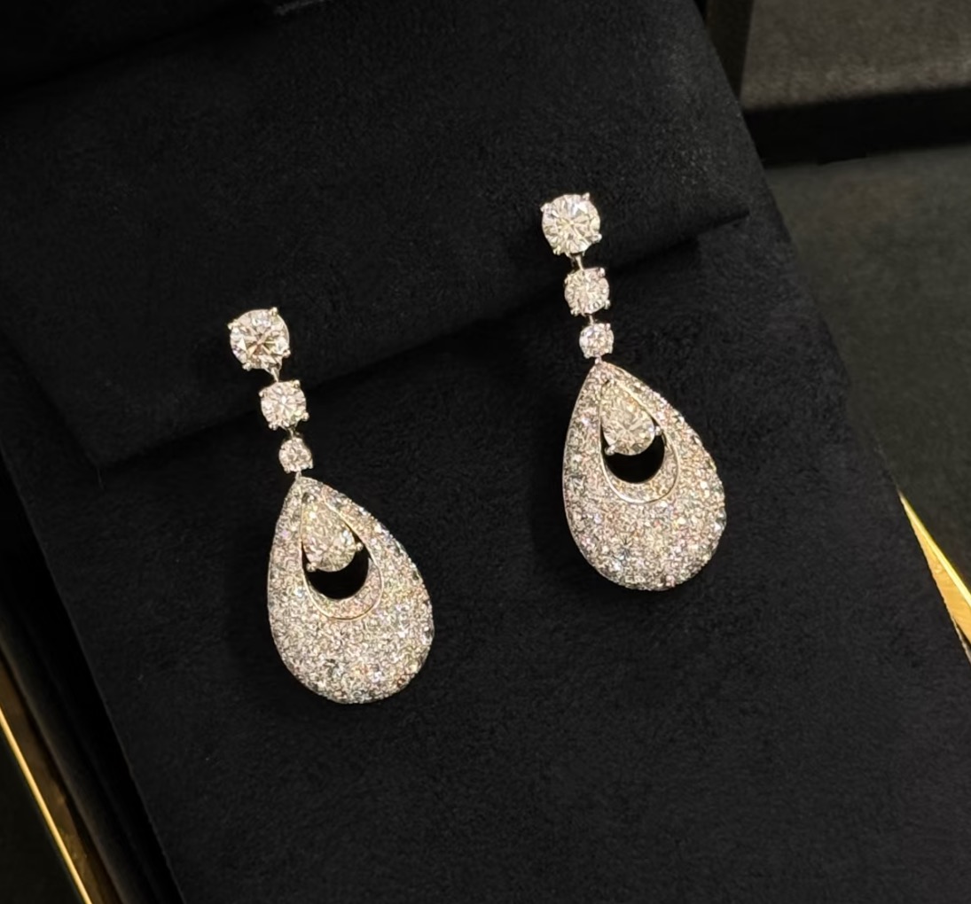 欧美时尚长款耳吊水滴耳环通体925纯银国风重工珠宝款名媛宴会