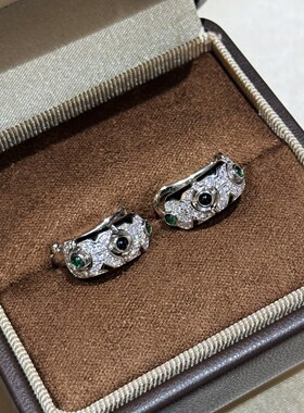 黑色珐琅豹子耳环女小众高级轻奢通体925纯银耳扣男女情侣耳饰