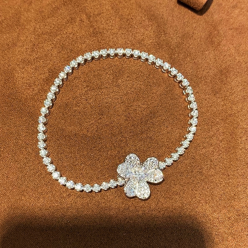 明星同款幸运三叶草花满钻手链通体925纯银轻奢花朵小众ins高级感