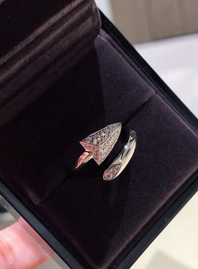 欧美高级感三角形交叉错位开口戒指通体925纯银箭头个性女戒明星