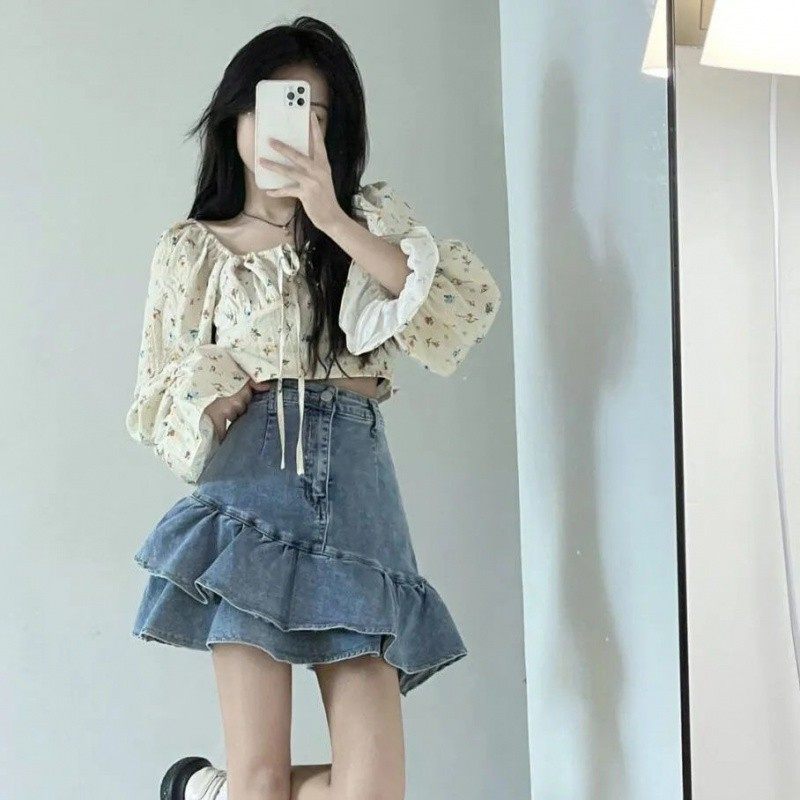 港味复古鱼尾裙包臀短裙牛仔半身裙女夏季防走光小个子裙子
